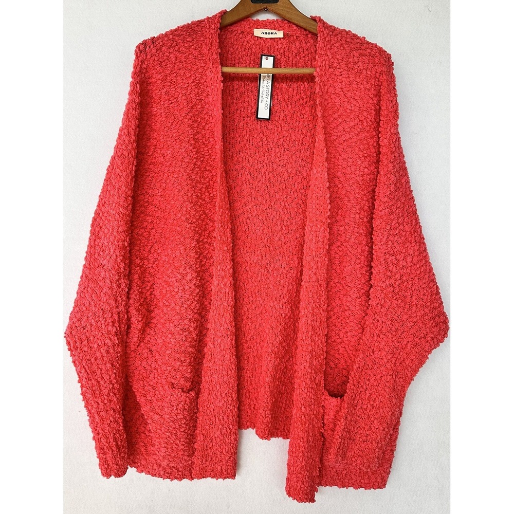 Adora Cardigan Popcorn Knit Pockets Women M Salmon Pink NWT